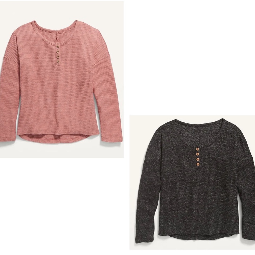 2 Pack of Oversized Thermal Henley For Girls